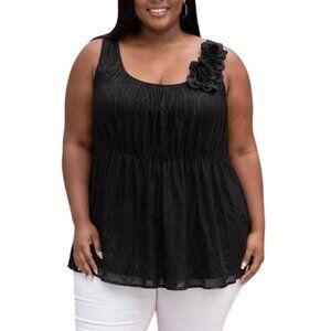 Perseption Plus Size 2X Top Black Sleeveless Floral Applique Detail